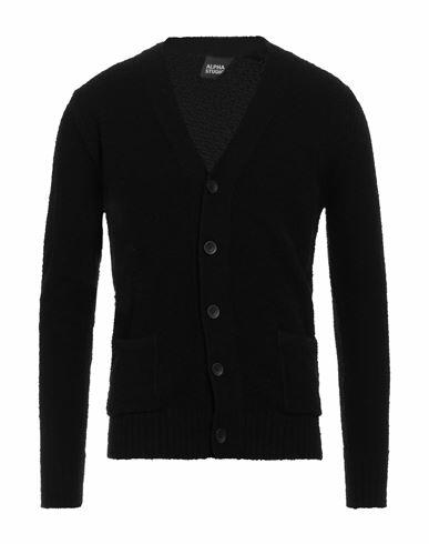 Alpha Studio Man Cardigan Black Wool, Polyester Cover