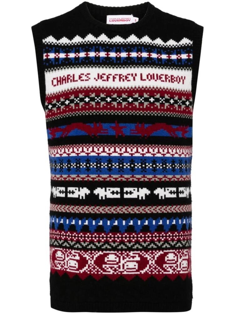 Charles Jeffrey Loverboy Fair Isle-intarsia knitted top - Black Cover