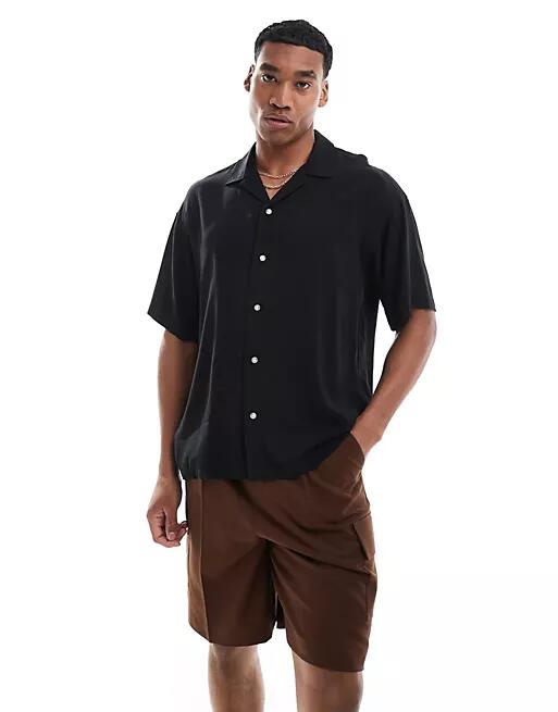 ADPT oversized camp collar shirt in black Cover