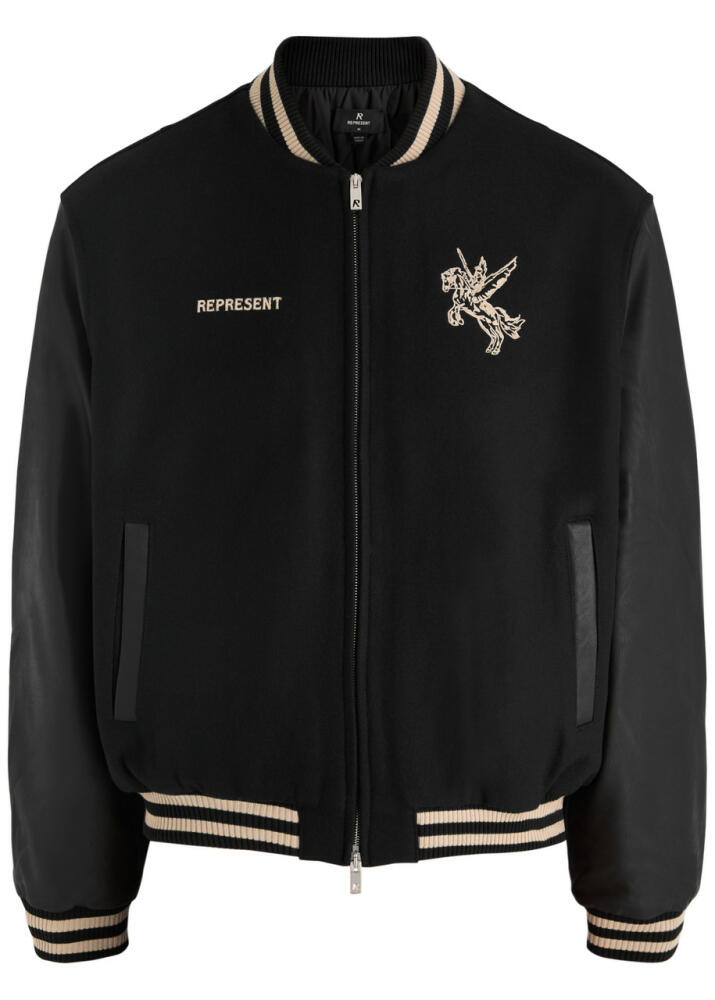 Represent Bellerophon Panelled Wool-blend Varsity Jacket - Black Cover