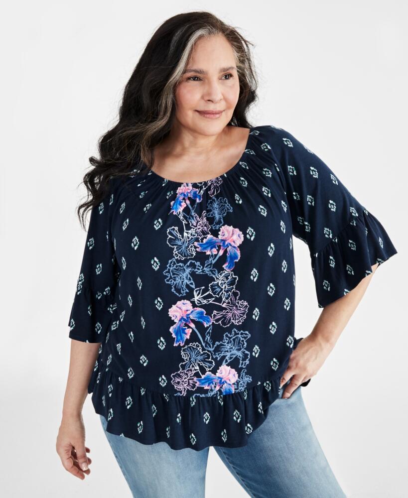 Style & Co Plus Size Printed On Off Top, Created for Macy's - Runway Blue Cover