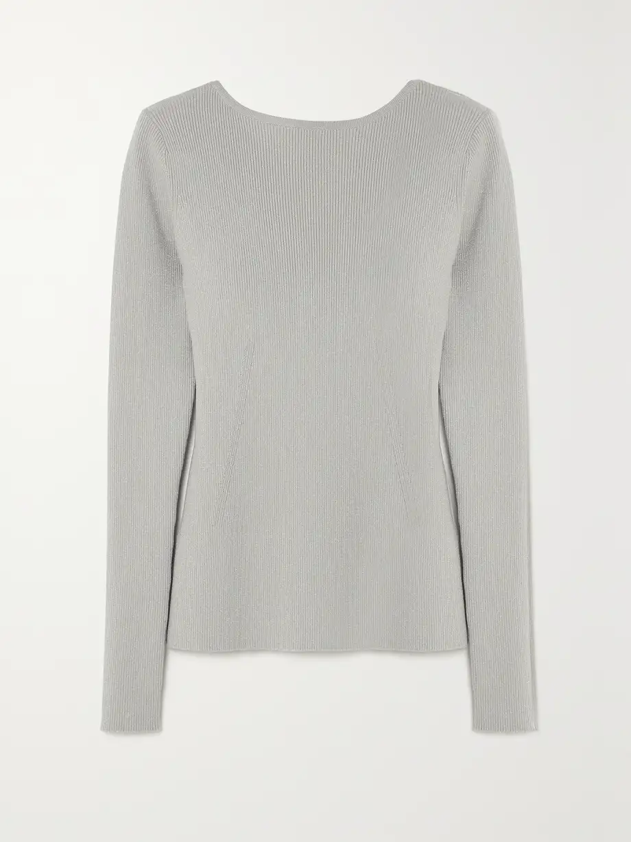 Max Mara - Leisure Favella Metallic Ribbed-knit Sweater - Silver Cover