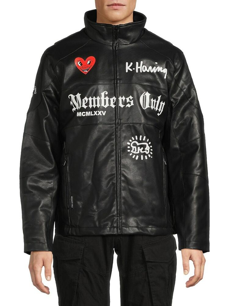 Members Only Men's Keith Haring Graphic Faux Leather Jacket - Black Cover