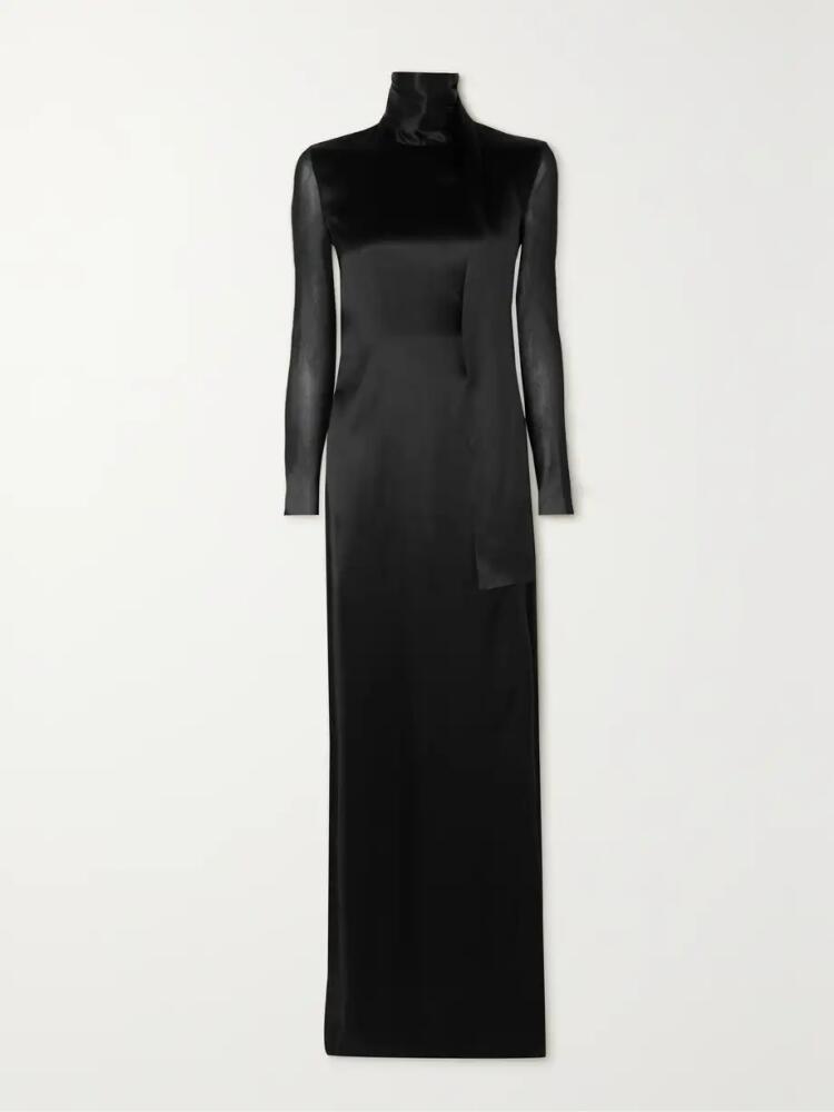 Ann Demeulemeester - Tie-detailed Silk-charmeuse And Chiffon Maxi Wrap Dress - Black Cover