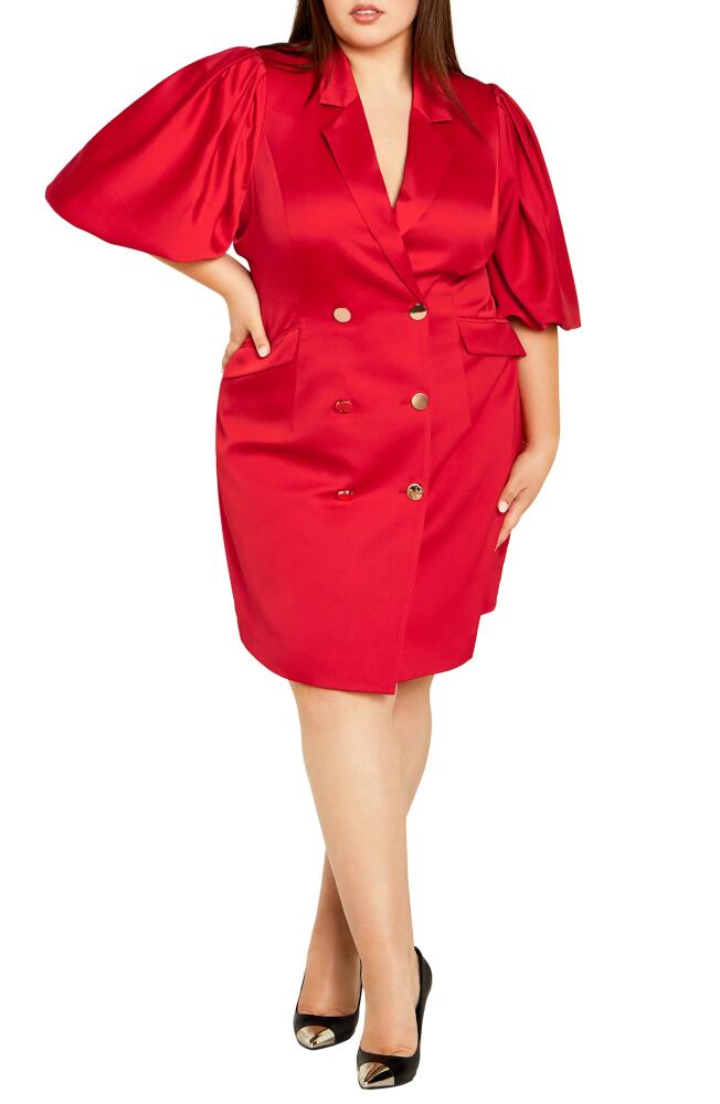 City Chic Julissa Short Sleeve Satin Blazer Dress in Cherry Cover