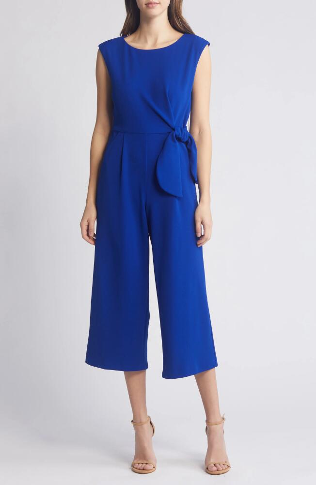 Tahari ASL Side Tie Scuba Crepe Crop Wide Leg Jumpsuit in Cobalt Cover