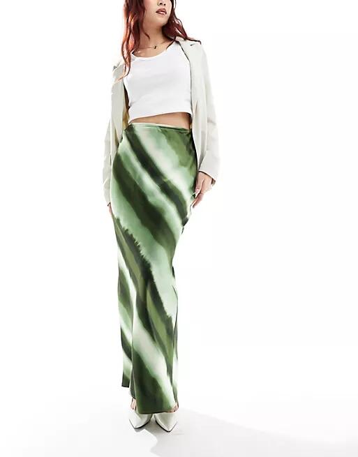 4th & Reckless ombre stripe satin maxi skirt in green Cover