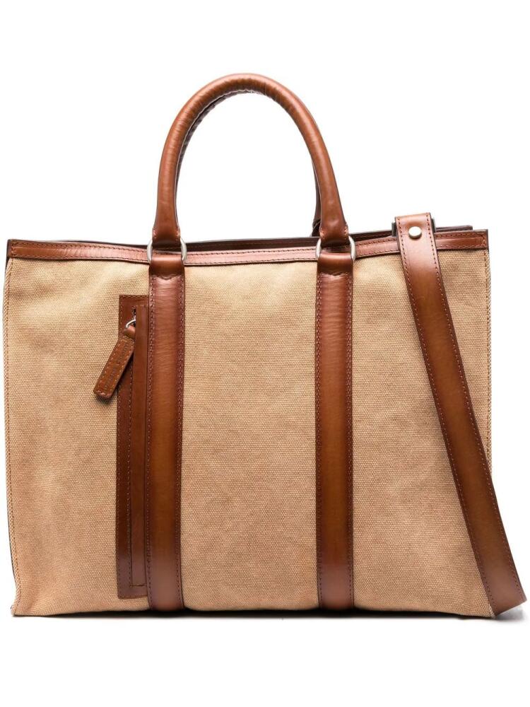 Officine Creative Quentin leather-panel tote bag - Brown Cover