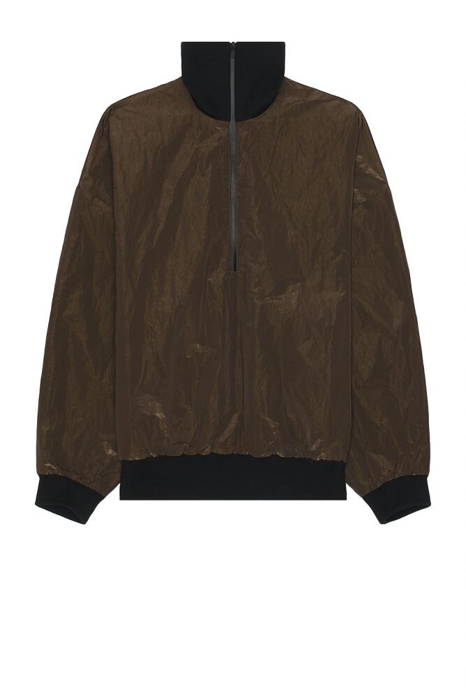 Fear of God Wrinkled Polyester Half Zip High Neck Track Jacket in Brown Cover