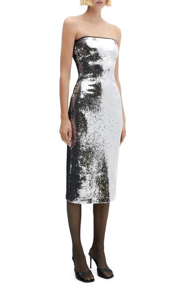 MANGO Sequin Strapless Midi Gown in Silver Cover