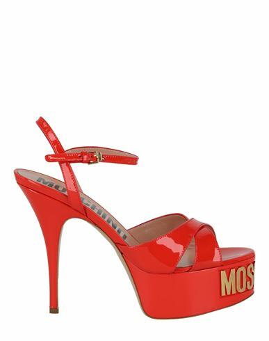 Moschino Logo Plaque Platform Sandals Woman Sandals Orange Leather Cover