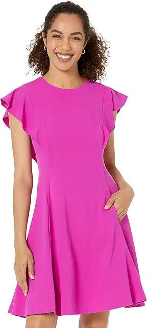 DKNY Ruffle Sleeve Fit-and-Flare Dress (Flamingo) Women's Clothing Cover