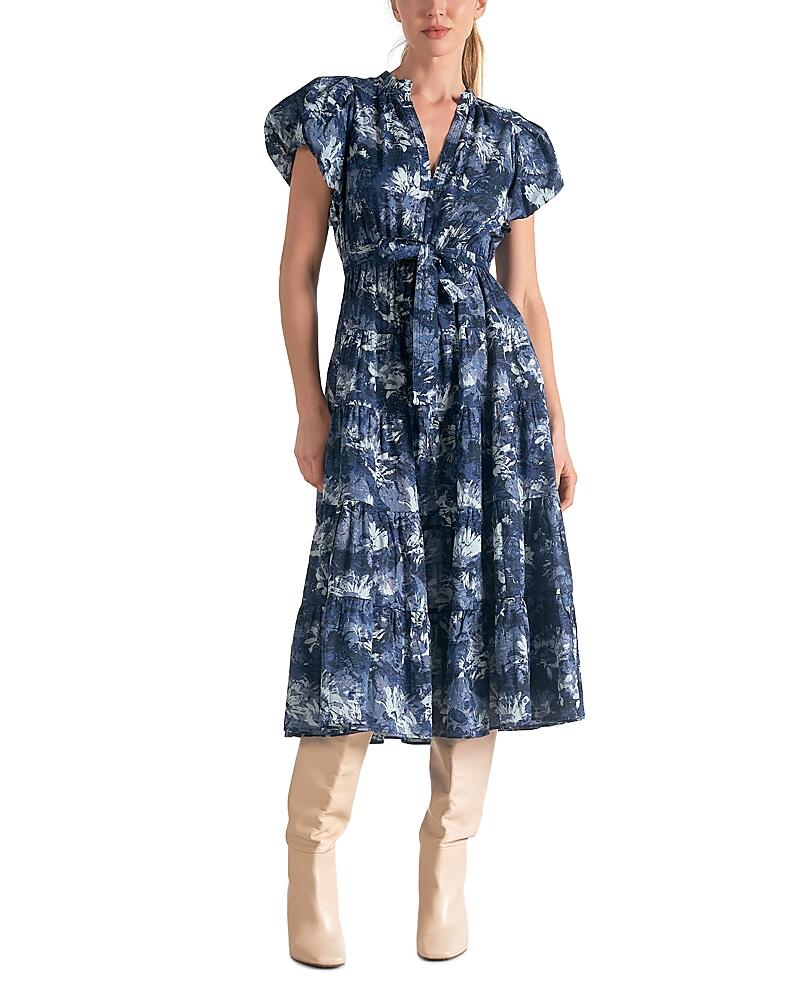 Elan Printed Bubble Sleeve Midi Dress Cover