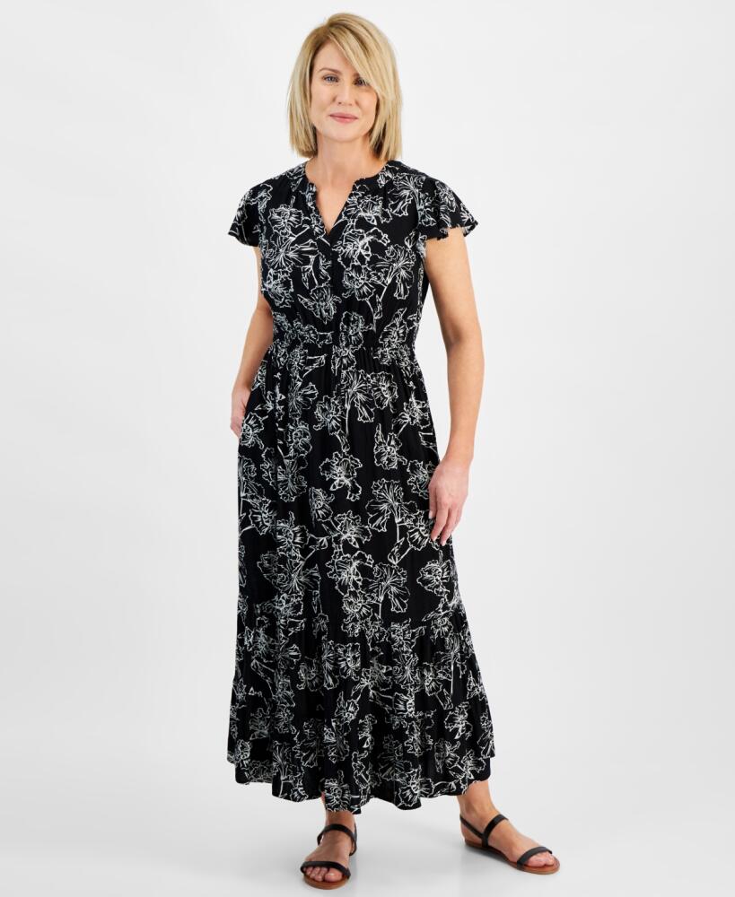 Style & Co Petite Iris Dreams Ruffled Tiered Maxi Dress, Created for Macy's - Iris Black Cover