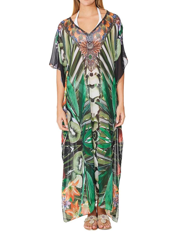 Ranee's Women's Kiwi Tropical Cover Up Caftan - Lime Green Cover