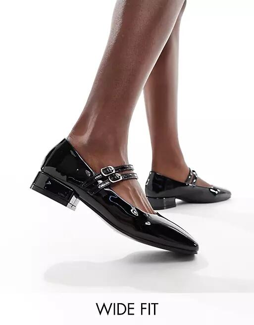 Glamorous Wide Fit double strap mary janes in black patent Cover