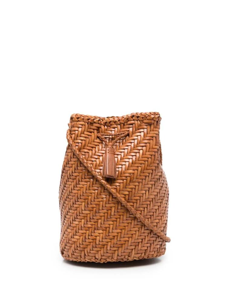 DRAGON DIFFUSION Pompom Double Jump woven bucket bag - Brown Cover