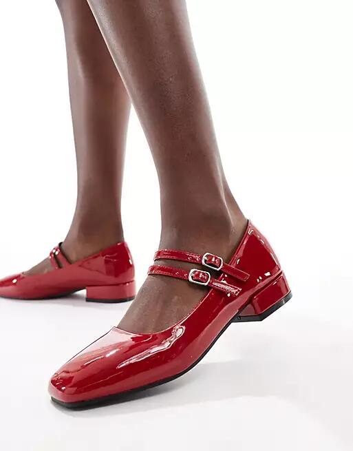 Glamorous double strap mary janes in red patent Cover