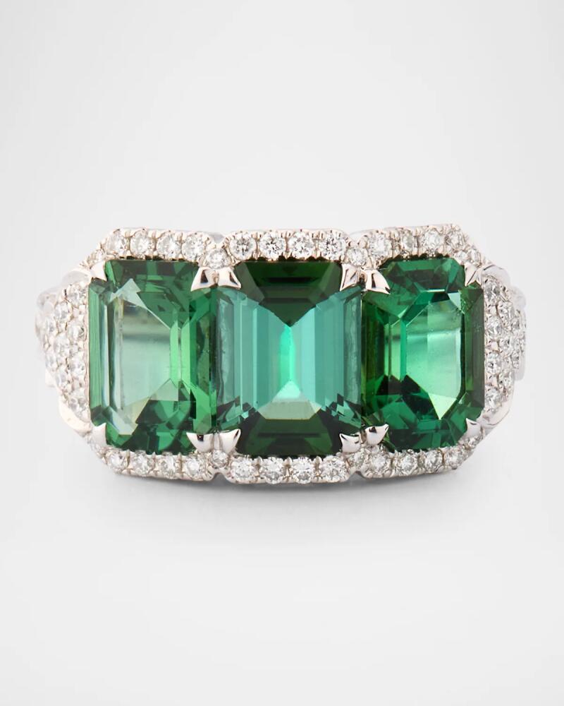 Piranesi 18K White Gold 3-Stone Green Tourmaline and Diamond Ring, Size 6 Cover