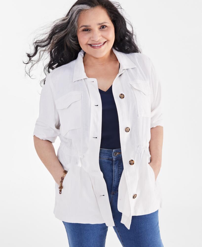 Style & Co Plus Size Linen Blend Field Jacket, Created for Macy's - Shiitake Cover