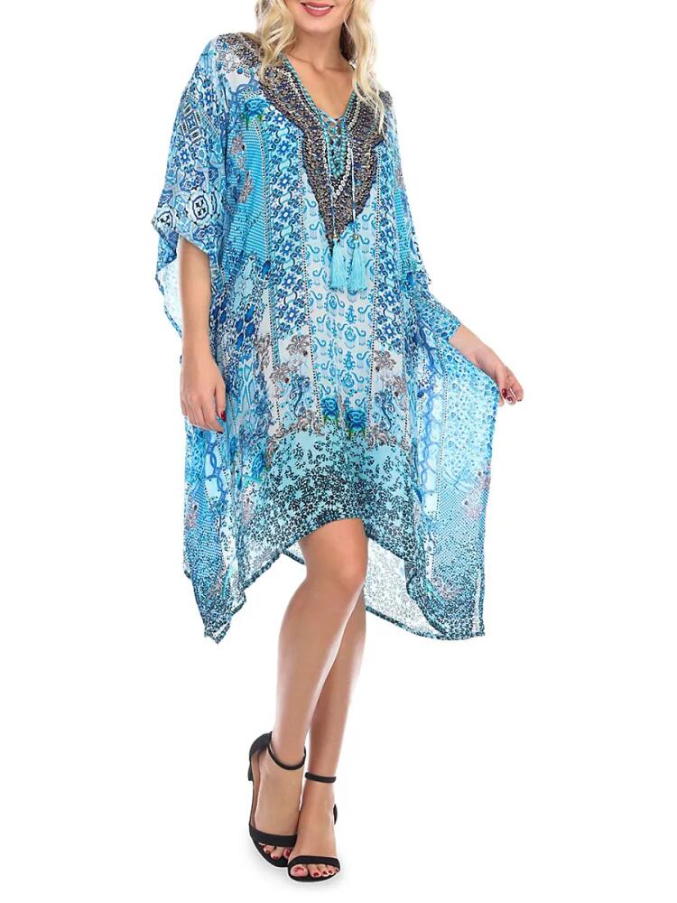 La Moda Clothing Women's Print Caftan Coverup - Beach Bliss Blue Cover