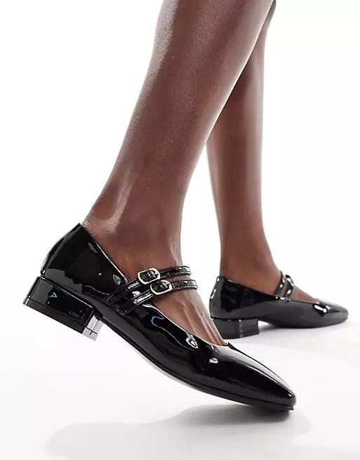 Glamorous double strap mary janes in black patent Cover