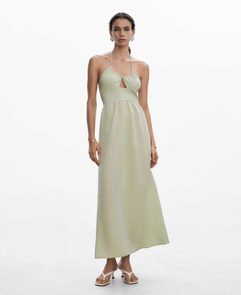 Mango Women's Halter Neck Long Dress - Pastel Green Cover