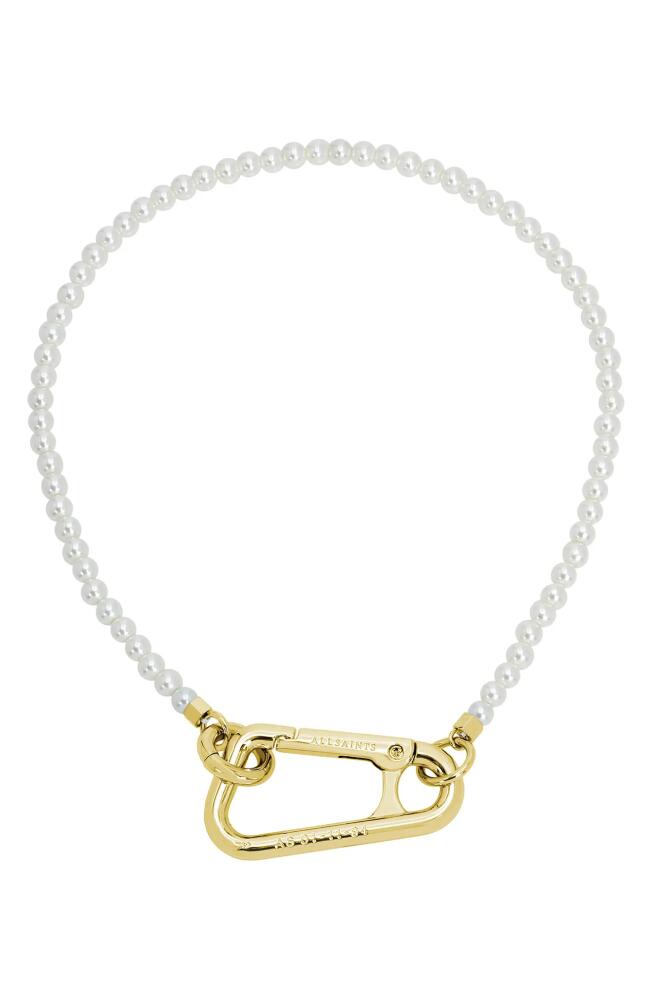 AllSaints Imitation Pearl Carabiner Collar Necklace in Gold Cover