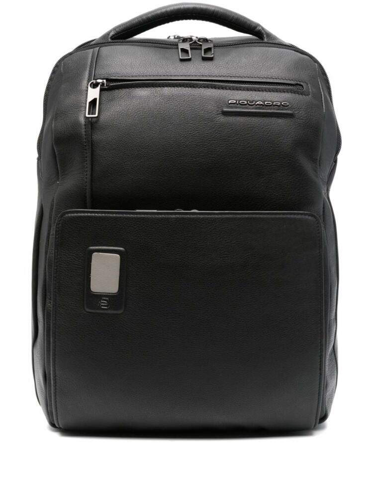 PIQUADRO Akron logo-lettering leather backpack - Black Cover