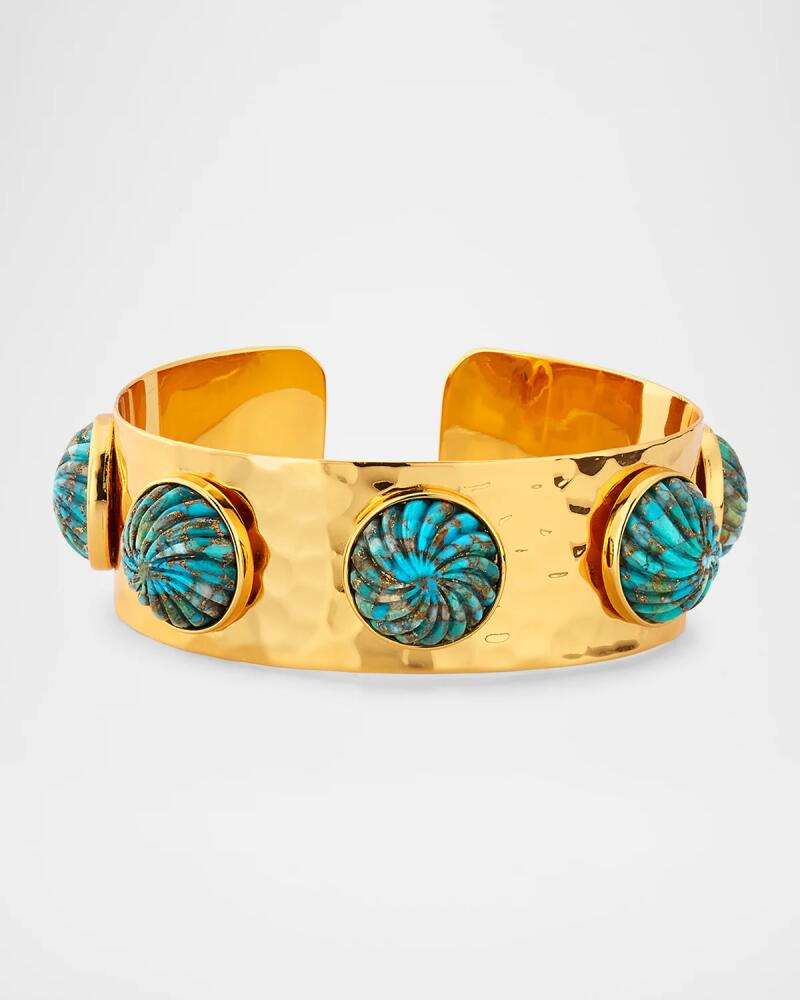 NEST Jewelry Carved Turquoise Hammered Gold Bangle Cover