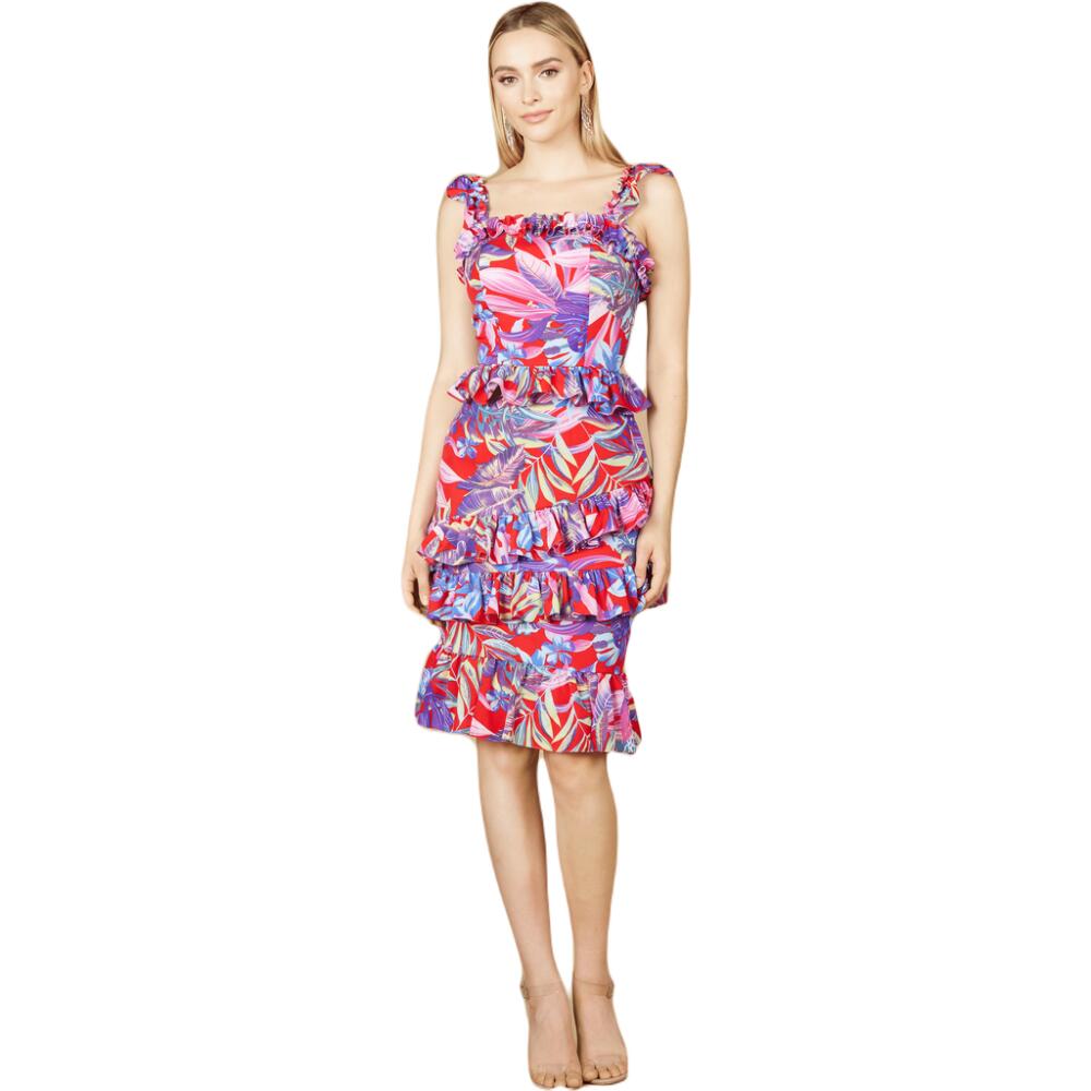 LARA New York High Neck Printed Midi Dress in Red Cover