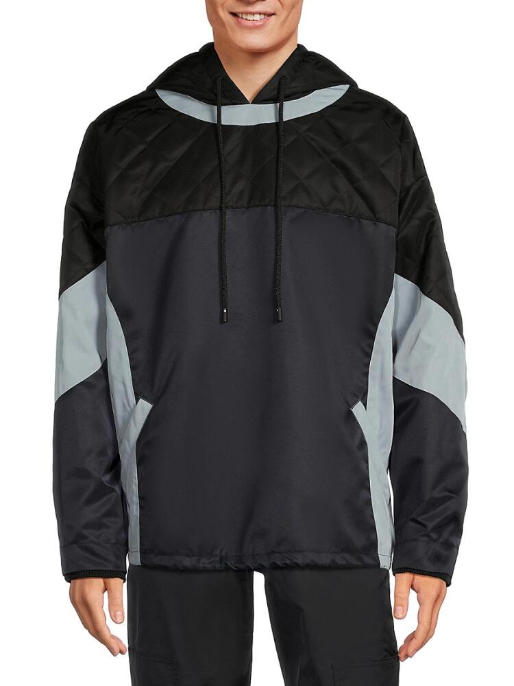 Valentino Men's Colorblock Drawstring Hoodie - Black Blue Cover