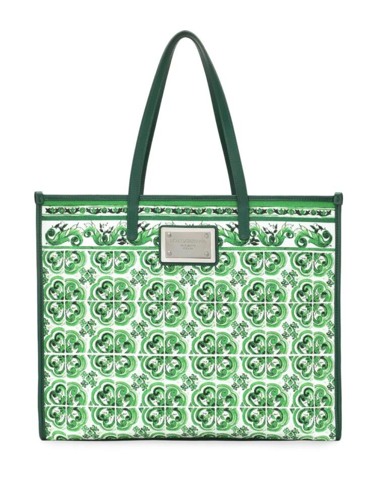 Dolce & Gabbana Majolica-print canvas tote bag - Green Cover