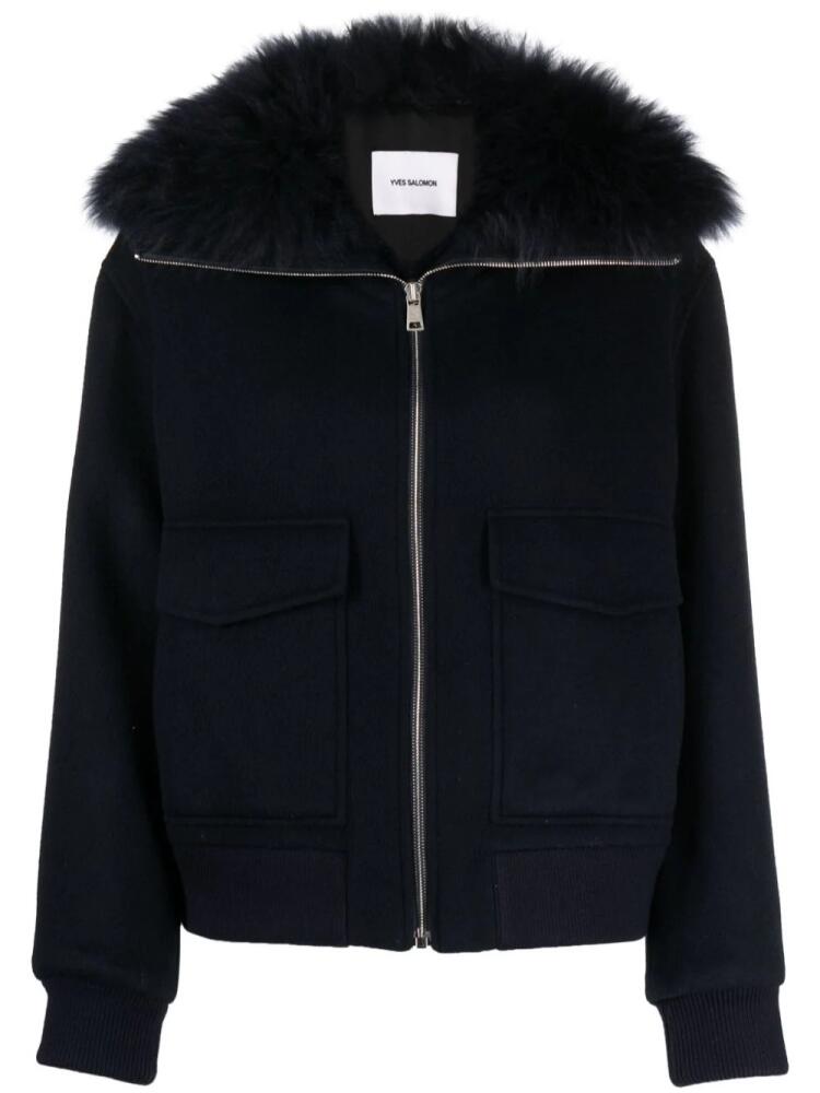 Yves Salomon fur-collar bomber jacket - Blue Cover