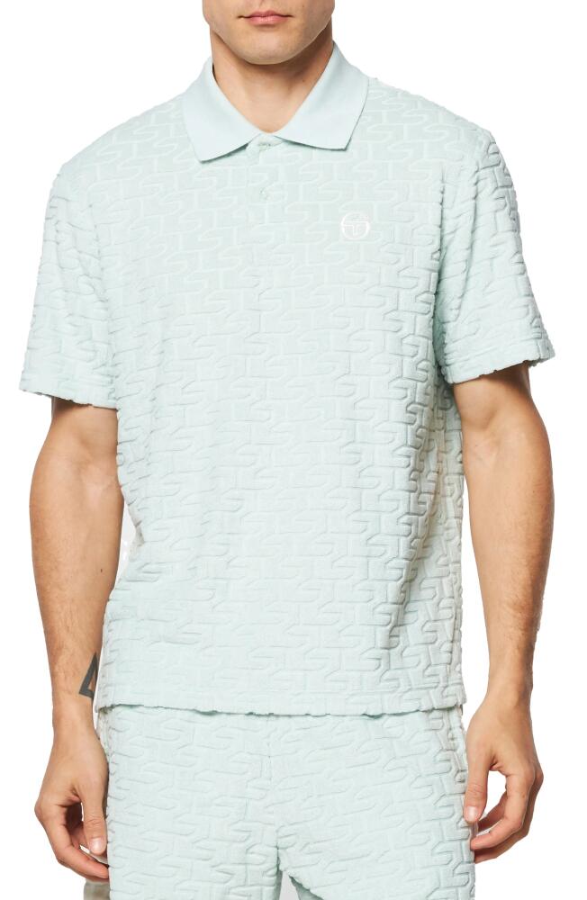 Sergio Tacchini Livata Monogram Jacquard Terry Polo in Surf Spray Cover