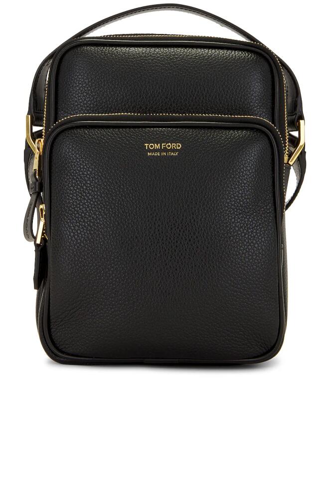 TOM FORD Soft Grain Leather Smooth Calf Leather Small Double Zip Messenger in Black Cover