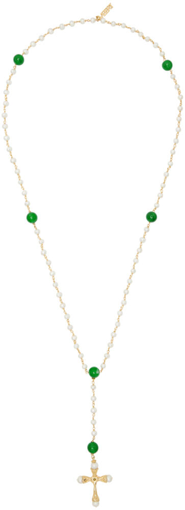 VEERT White & Gold Freshwater Pearl Peridot & Green Onyx Necklace Cover