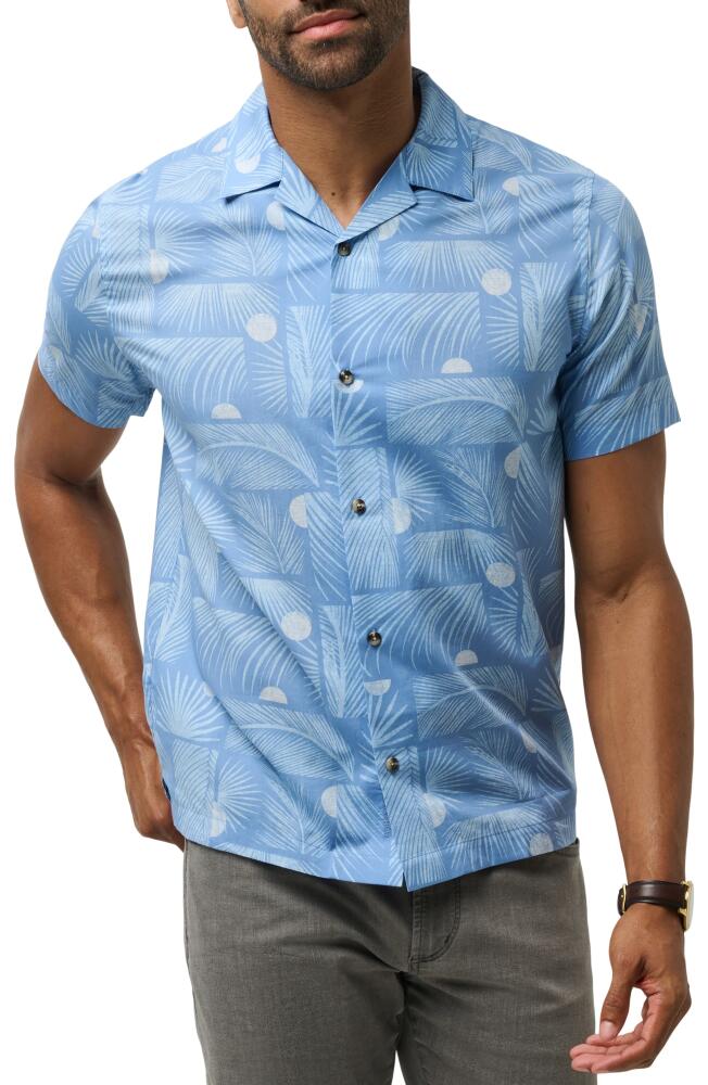 TravisMathew Solar Event Tropical Print Lyocell & Cotton Camp Shirt in Quiet Harbor Cover