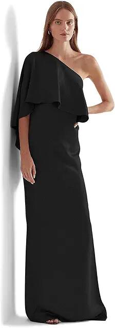 LAUREN Ralph Lauren Satin One Shoulder Cape Gown (Black) Women's Dress Cover