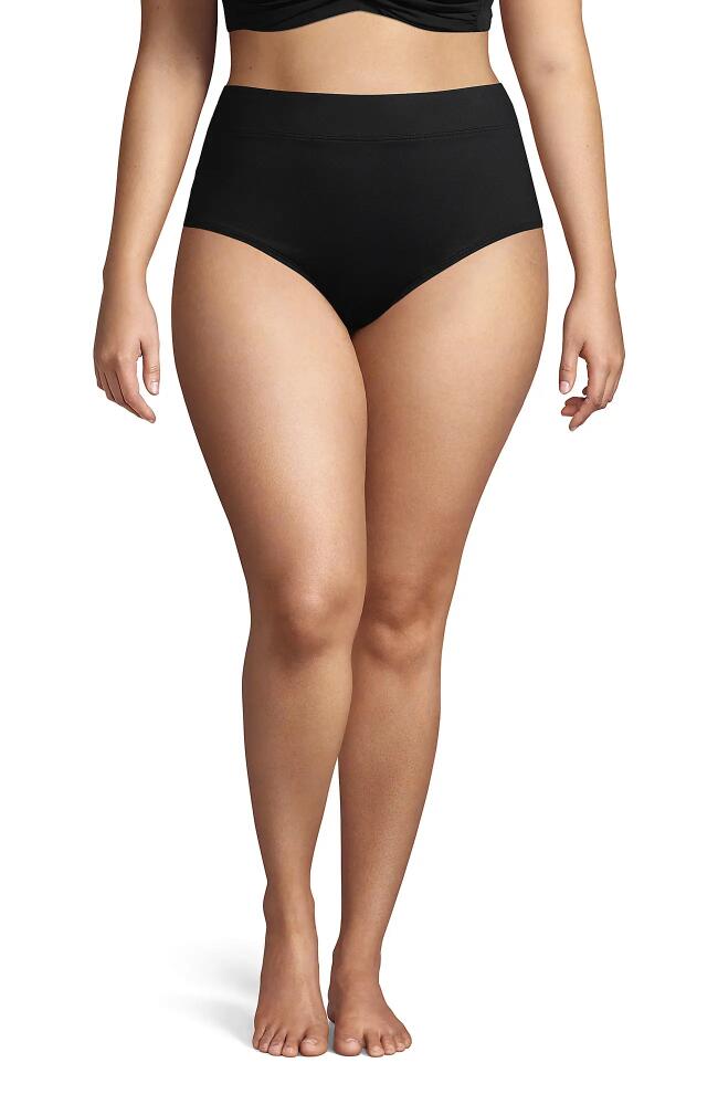 Lands' End Plus Size Tummy Control High Waisted Bikini Swim Bottoms in Black Cover