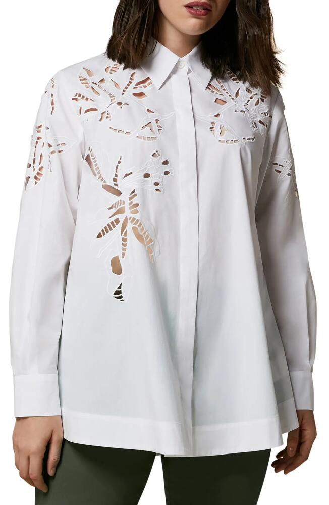 Marina Rinaldi Embroidered Floral Cutwork Cotton Button-Up Shirt in Optical White Cover