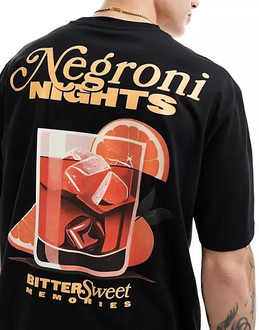 ONLY & SONS oversized t-shirt with negroni back print in black Cover