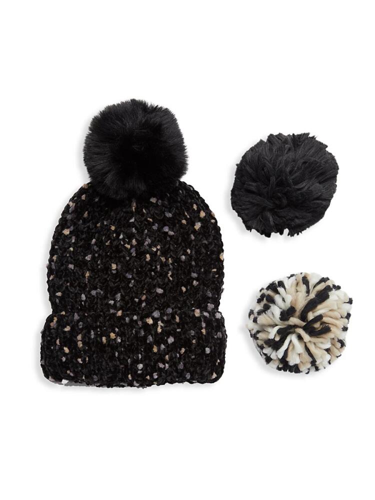 Vince Camuto Women's Popcorn Knit Faux Fur Beanie - Black Cover