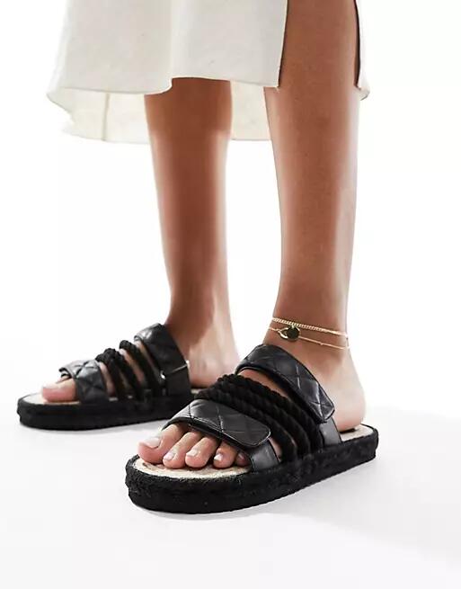 Public Desire Coral flatform sandal with rope straps in black Cover