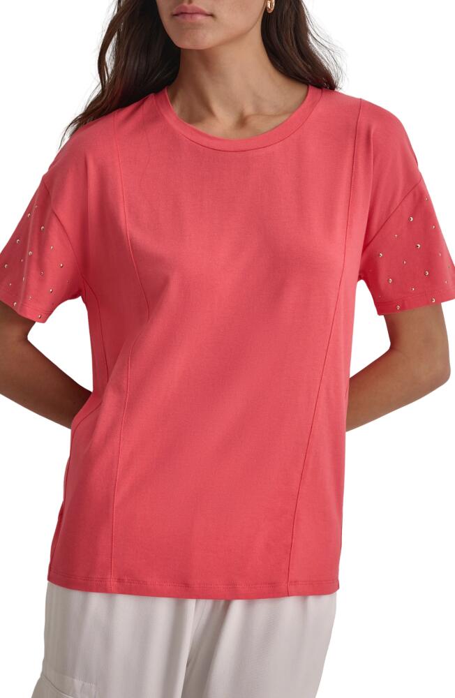 DKNY Rhinestone Sleeve T-Shirt in Beach Coral Cover