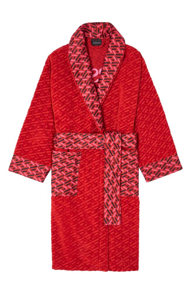 Versace Gender Inclusive La Greca Terry Cloth Bathrobe in Red Tones Cover