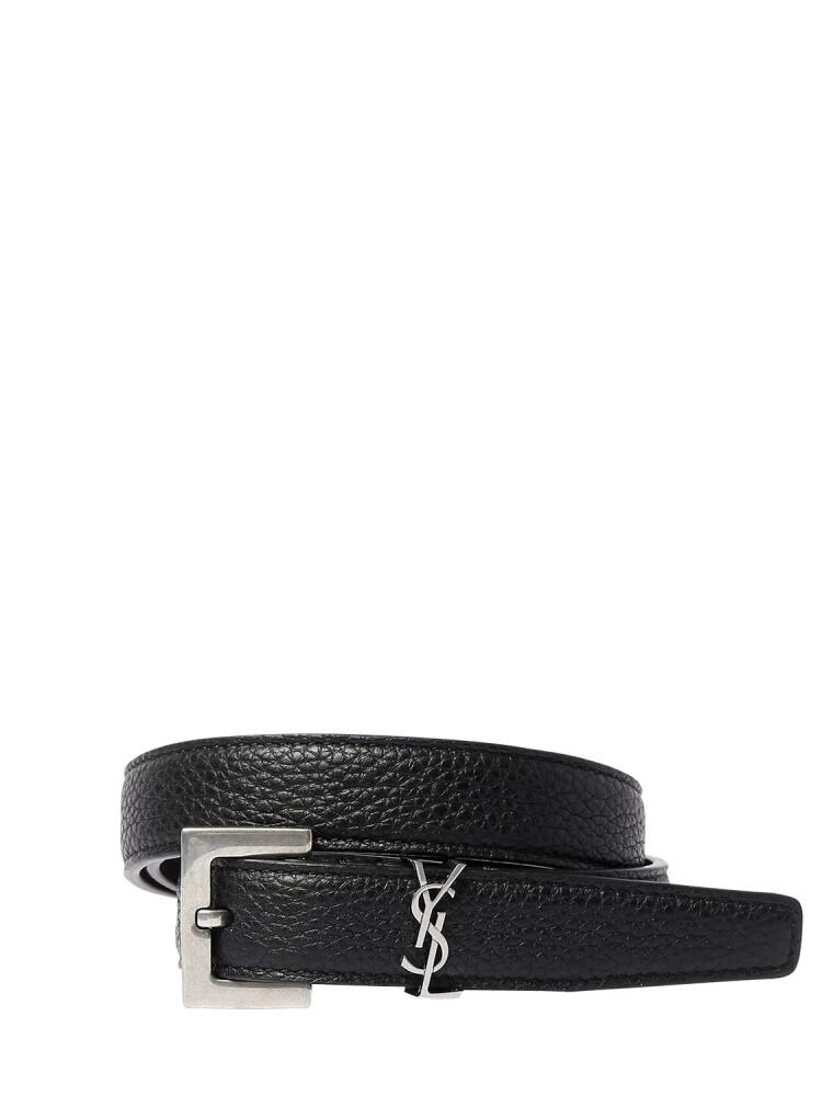 SAINT LAURENT 2cm Ysl Textured Leather Belt Cover