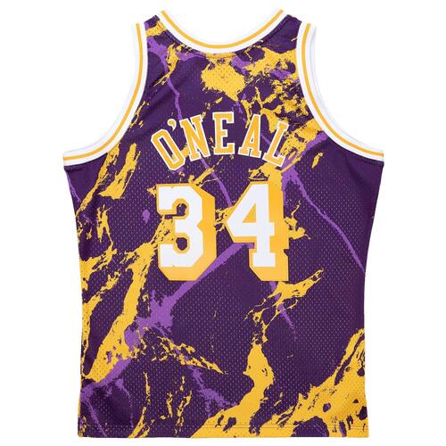 Mitchell & Ness Mens Shaquille O'neal Mitchell & Ness Lakers Marble Jersey - Mens Purple Cover