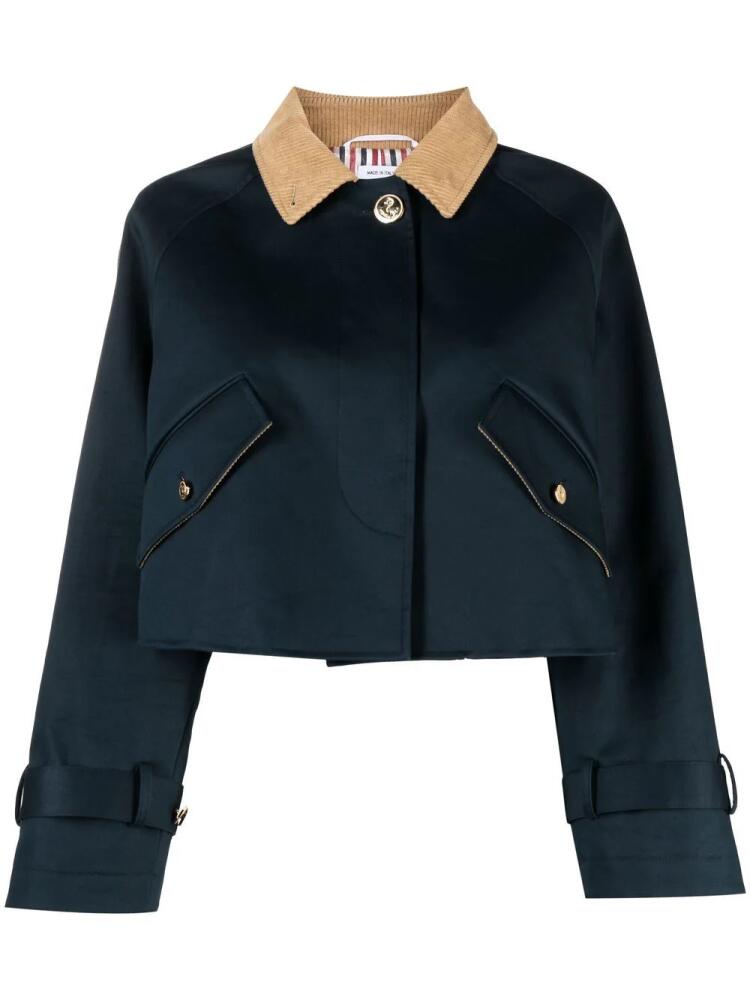 Thom Browne tie-detail cropped car jacket - Blue Cover