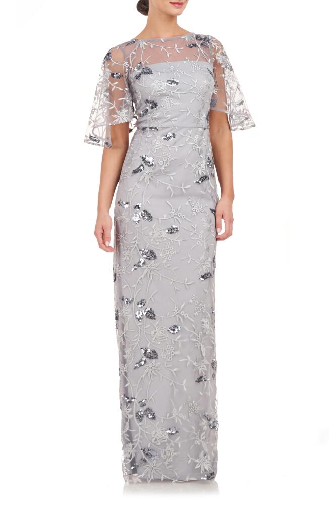 JS Collections Daphne Embroidered Sequin Column Gown in Silver Cover